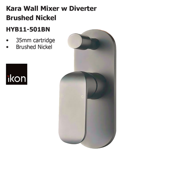Kara Wall Mixer with Diverter Brushed Nickel HYB11-501BN - Bathroom Hub