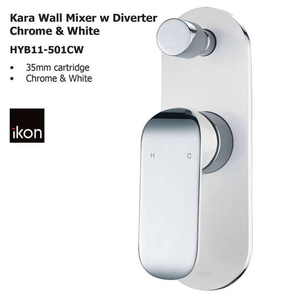 Kara Wall Mixer with Diverter Chrome and white HYB11-501CW - Bathroom Hub