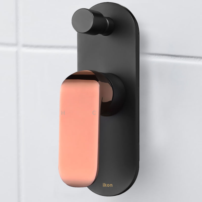 Kara Wall Mixer with Diverter Matt Black & Rose Gold Handle HYB11-501MB-R - Bathroom Hub