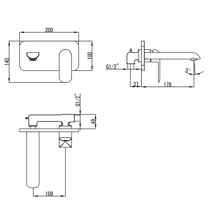 Kara Wall Basin Mixer Brushed Gold HYB11-601BG - Bathroom Hub