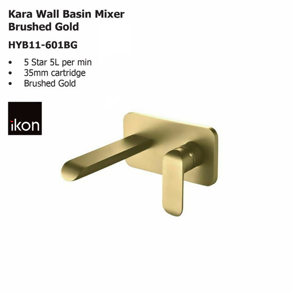 Kara Wall Basin Mixer Brushed Gold HYB11-601BG - Bathroom Hub