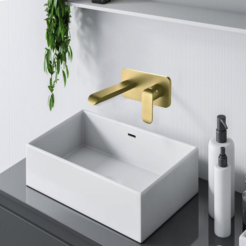 Kara Wall Basin Mixer Brushed Gold HYB11-601BG - Bathroom Hub