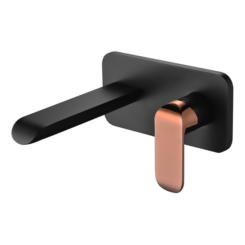 Kara Wall Basin Mixer Matt Black & Rose Gold Handle HYB11-601MB-R - Bathroom Hub