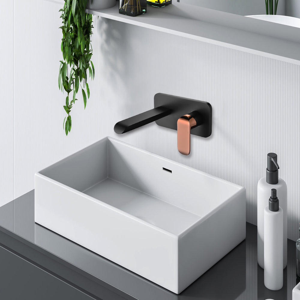 Kara Wall Basin Mixer Matt Black & Rose Gold Handle HYB11-601MB-R - Bathroom Hub