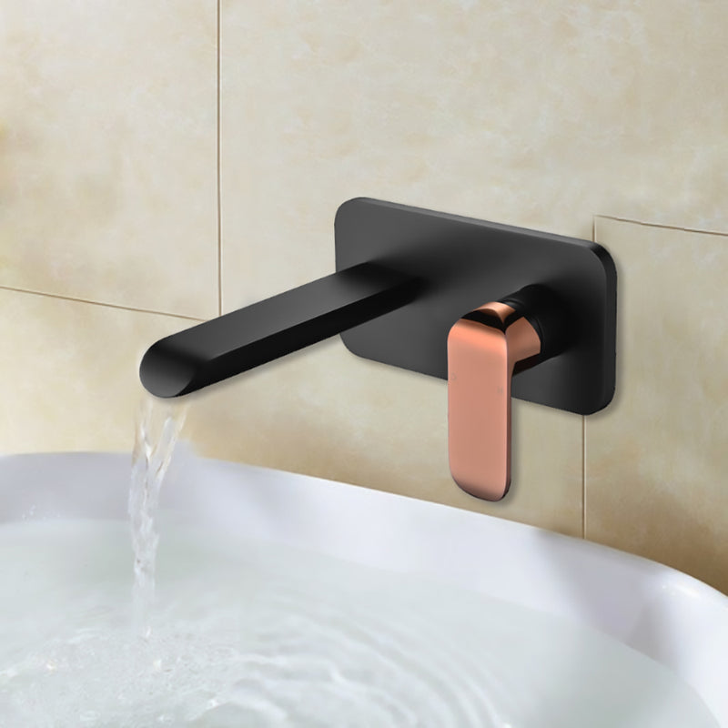 Kara Wall Basin Mixer Matt Black & Rose Gold Handle HYB11-601MB-R - Bathroom Hub