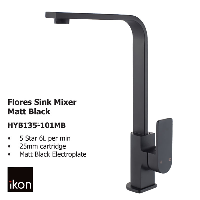 Flores Sink Mixer Matt Black HYB135-101MB - Bathroom Hub