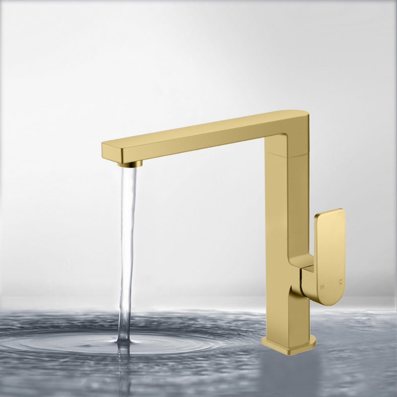 Flores Kitchen Mixer Brushed Gold HYB135-102BG - Bathroom Hub