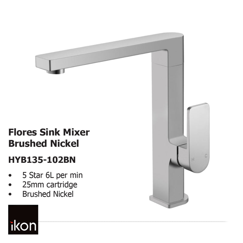 Flores Sink Mixer Brushed Nickel HYB135-102BN - Bathroom Hub