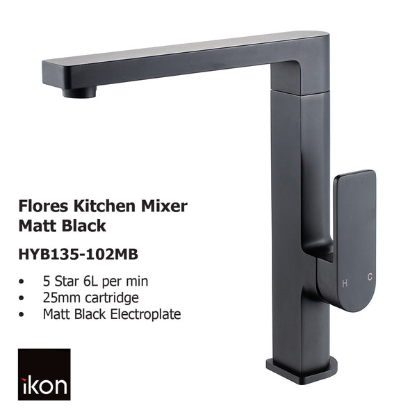 Flores Kitchen Mixer Matt Black HYB135-102MB - Bathroom Hub
