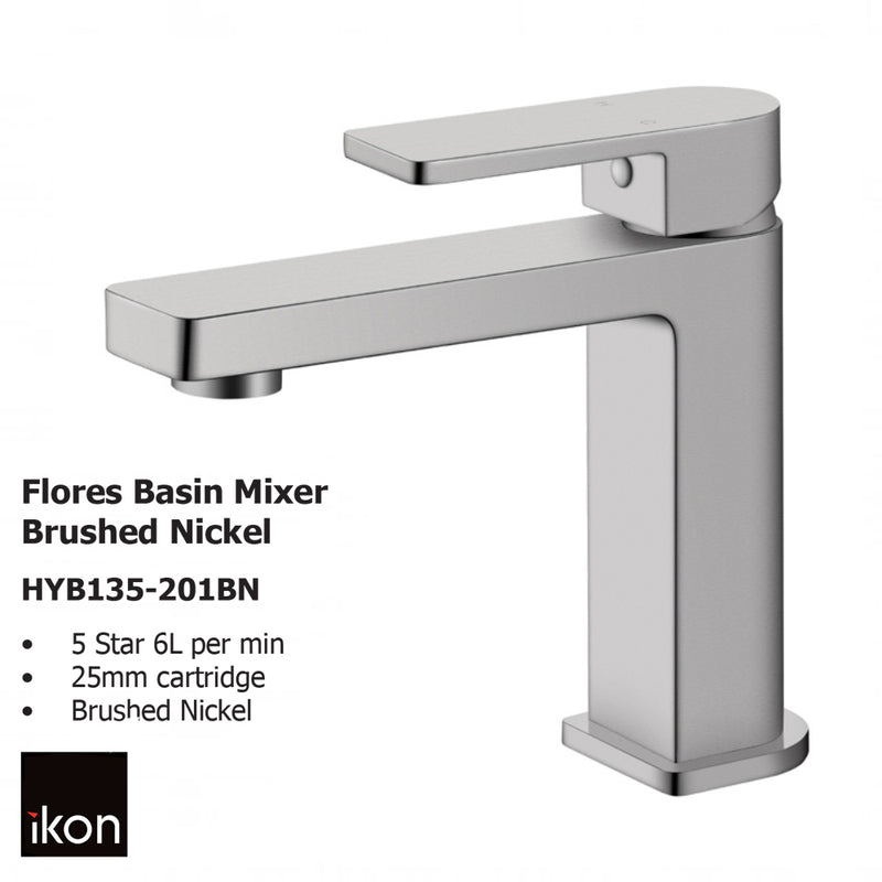 Flores Basin Mixer Brushed Nickel HYB135-201BN - Bathroom Hub