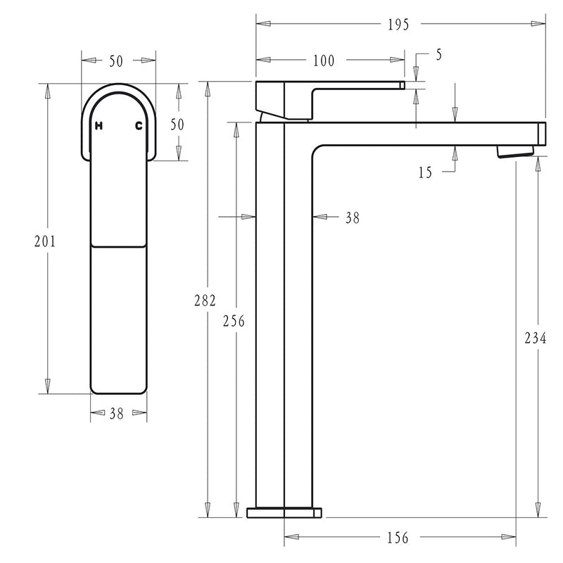 Flores High Rise Basin Mixer Brushed Gold HYB135-202BG - Bathroom Hub