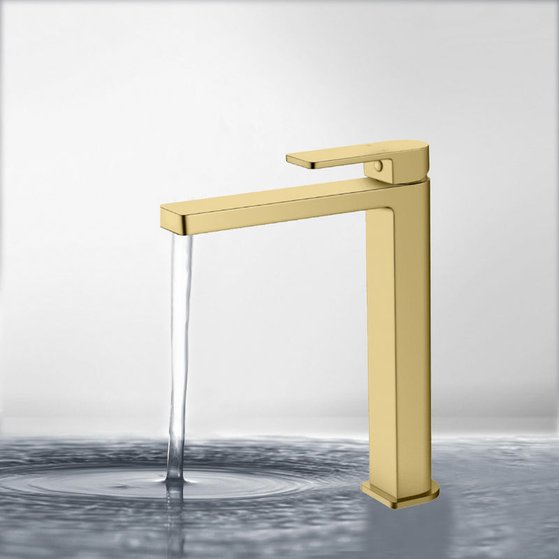 Flores High Rise Basin Mixer Brushed Gold HYB135-202BG - Bathroom Hub