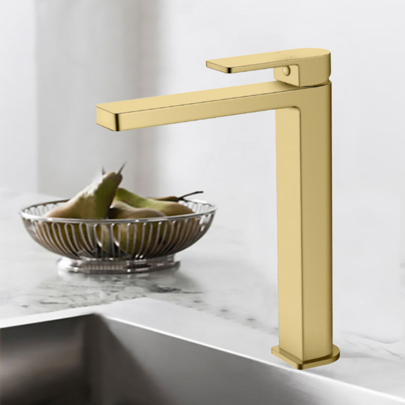 Flores High Rise Basin Mixer Brushed Gold HYB135-202BG - Bathroom Hub