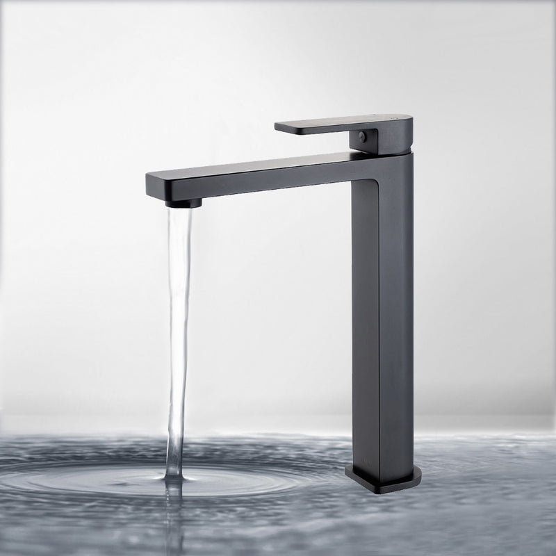 Flores High Rise Basin Mixer Matt Black HYB135-202MB - Bathroom Hub