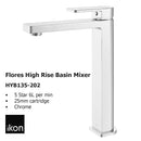 Flores High Rise Basin Mixer HYB135-202 - Bathroom Hub