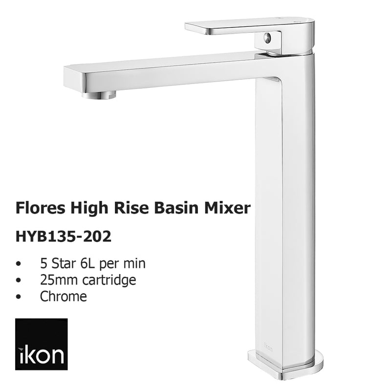 Flores High Rise Basin Mixer HYB135-202 - Bathroom Hub