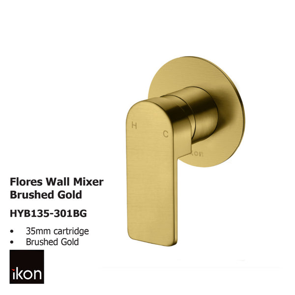 Flores Wall Mixer Brushed Gold HYB135-301BG - Bathroom Hub