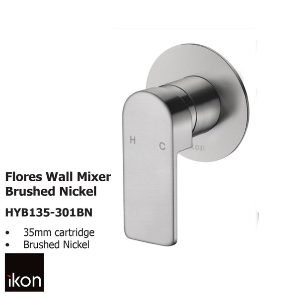 Flores Wall Mixer Brushed Nickel HYB135-301BN - Bathroom Hub