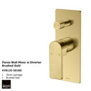 Flores Wall Mixer with Diverter Brushed Gold HYB135-501BG - Bathroom Hub