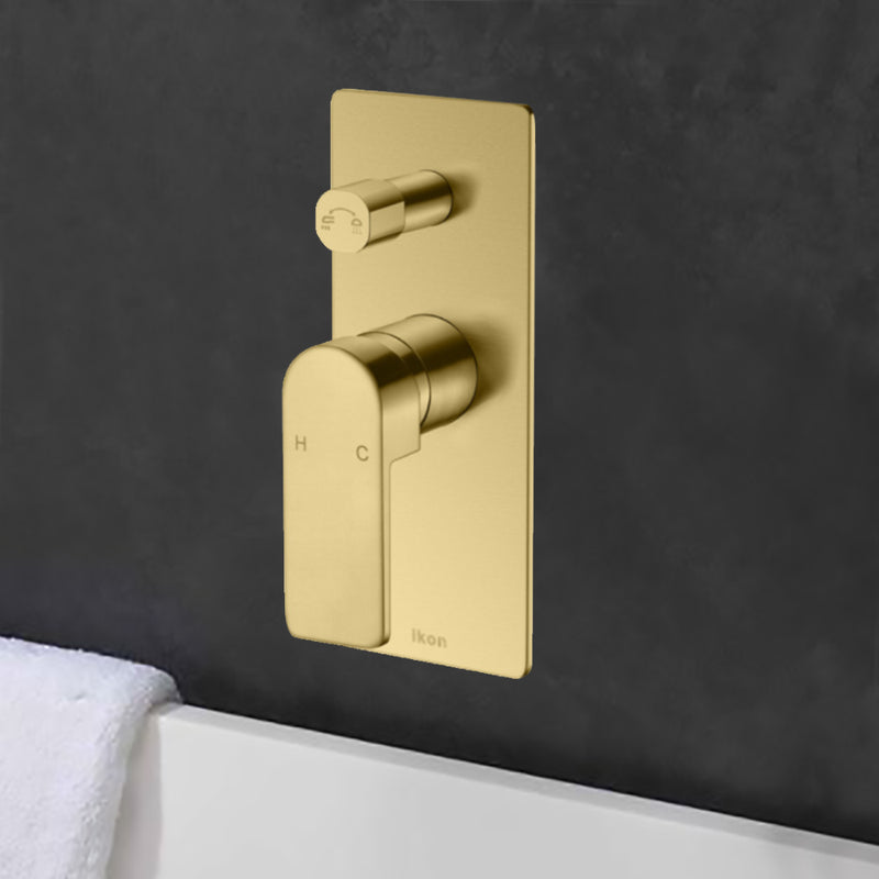 Flores Wall Mixer with Diverter Brushed Gold HYB135-501BG - Bathroom Hub