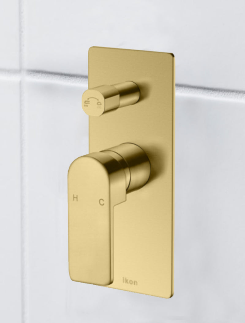 Flores Wall Mixer with Diverter Brushed Gold HYB135-501BG - Bathroom Hub