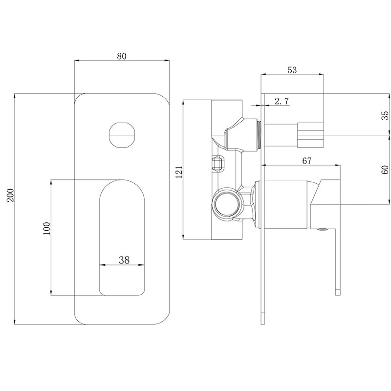 Flores Wall Mixer with Diverter Matt Black HYB135-501MB - Bathroom Hub