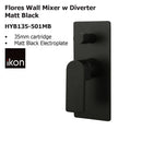 Flores Wall Mixer with Diverter Matt Black HYB135-501MB - Bathroom Hub