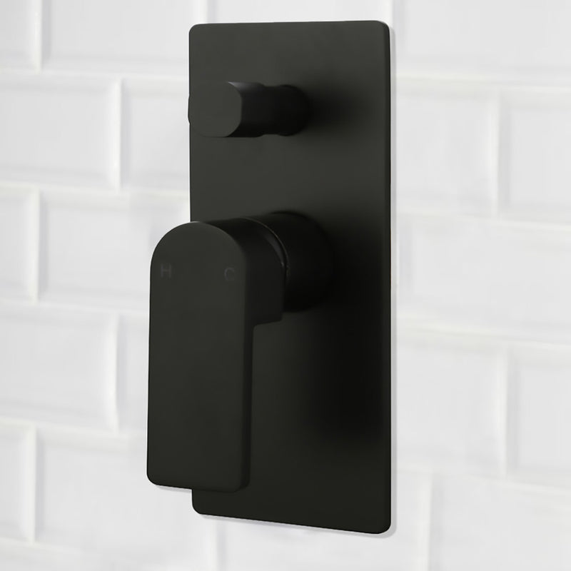 Flores Wall Mixer with Diverter Matt Black HYB135-501MB - Bathroom Hub