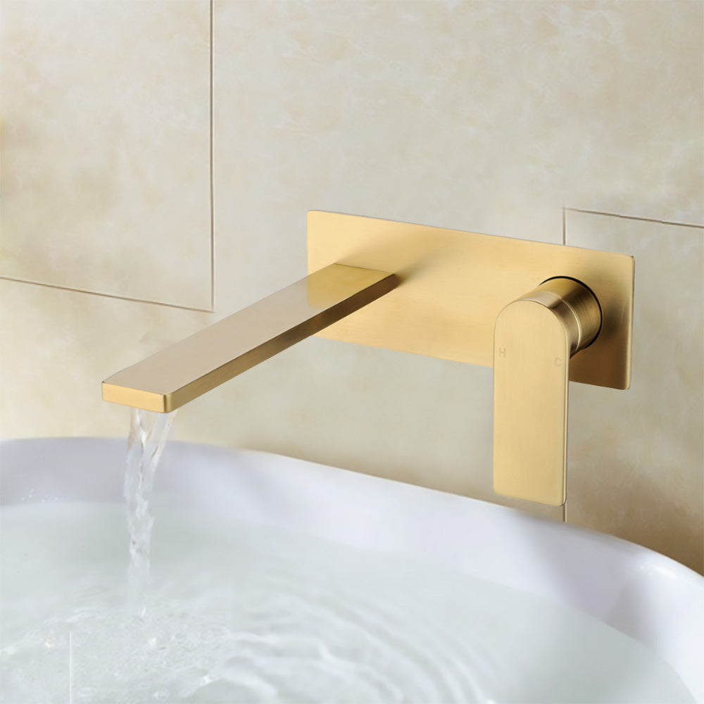 Flores Wall Basin Mixer Brushed Gold HYB135-601BG - Bathroom Hub