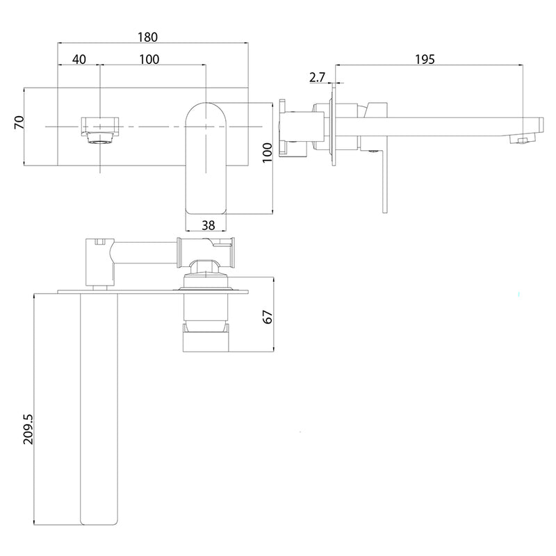 Flores Wall Basin Mixer Brushed Nickel HYB135-601BN - Bathroom Hub