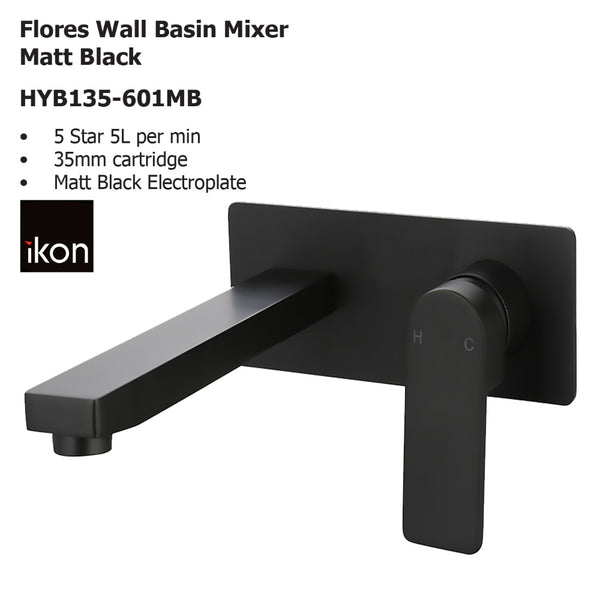 Flores Wall Basin Mixer Matt Black HYB135-601MB - Bathroom Hub