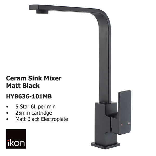 Ceram Sink Mixer Matt Black HYB636-101MB - Bathroom Hub