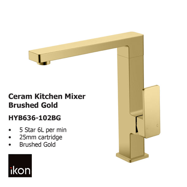 Ceram Kitchen Mixer Brushed Gold HYB636-102BG - Bathroom Hub