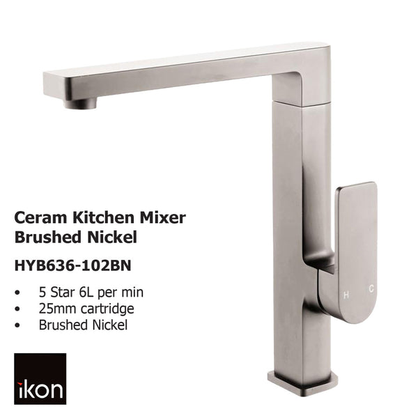 Ceram Kitchen Mixer Brushed Nickel HYB636-102BN - Bathroom Hub
