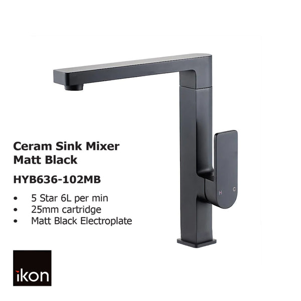 Ceram Sink Mixer Matt Black HYB636-102MB - Bathroom Hub