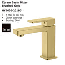 Ceram Basin Mixer Brushed Gold HYB636-201BG - Bathroom Hub
