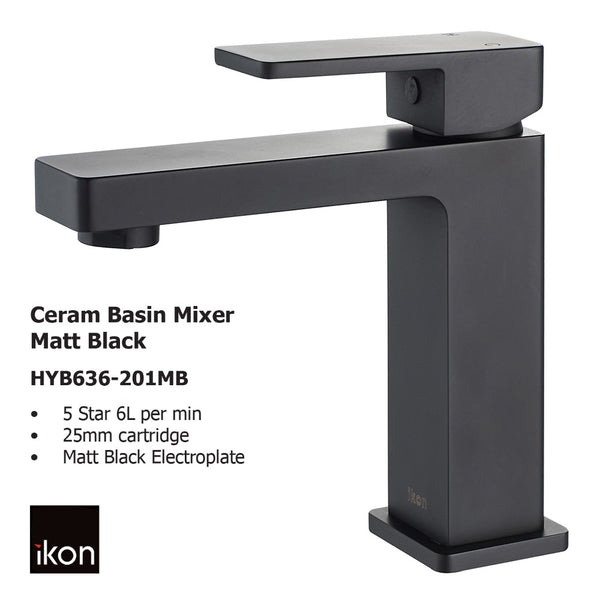 Ceram Basin Mixer Matt Black HYB636-201MB - Bathroom Hub