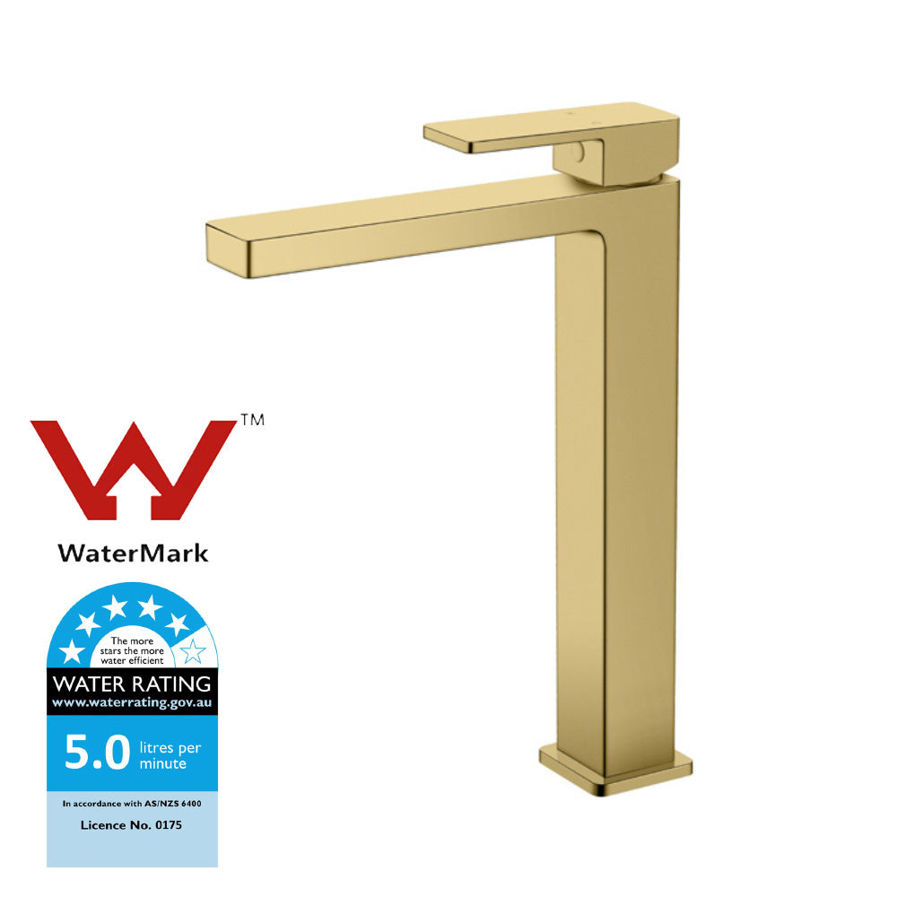 Ceram High Rise Basin Mixer Brushed Gold HYB636-202BG - Bathroom Hub