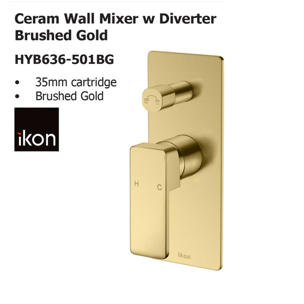 Ceram Wall Mixer with Diverter Brushed Gold HYB636-501BG - Bathroom Hub