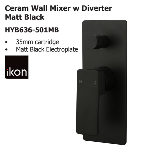 Ceram Wall Mixer with Diverter Matt Black HYB636-501MB - Bathroom Hub