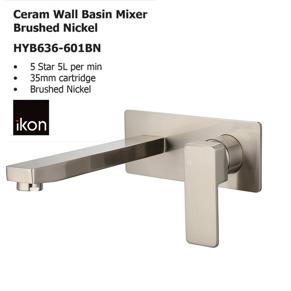 Ceram Wall Basin Mixer Brushed Nickel HYB636-601BN - Bathroom Hub