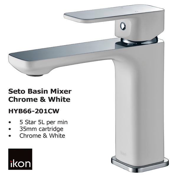 Seto Basin Mixer Chrome & White HYB66-201CW - Bathroom Hub