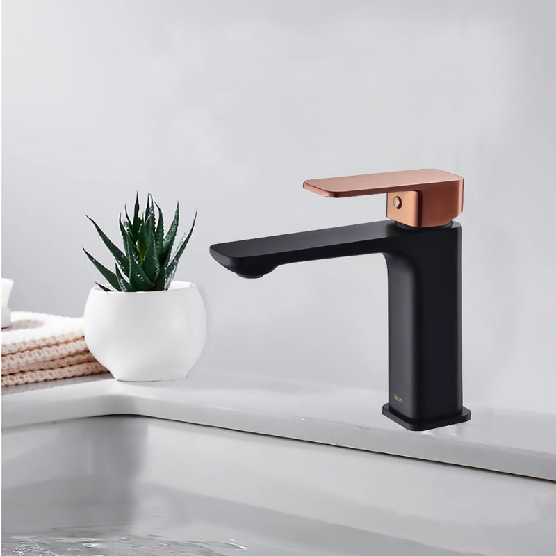 Seto Basin Mixer Matt Black & Rose Gold Handle HYB66-201MB-R - Bathroom Hub