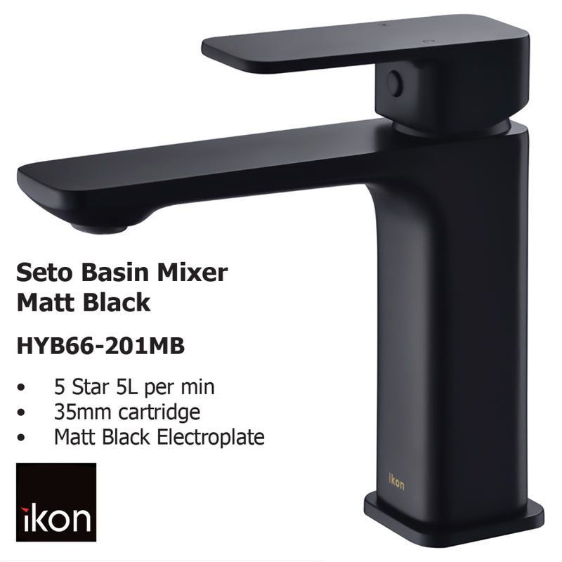 Seto Basin Mixer Matt Black HYB66-201MB - Bathroom Hub