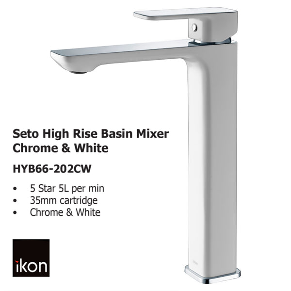 Seto High Rise Basin Mixer Chrome & White HYB66-202CW - Bathroom Hub