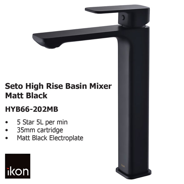 Seto High Rise Basin Mixer Matt Black HYB66-202MB - Bathroom Hub