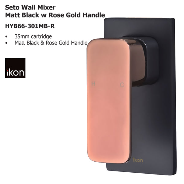 Seto Wall Mixer Matt Black & Rose Gold Handle HYB66-301MB-R - Bathroom Hub