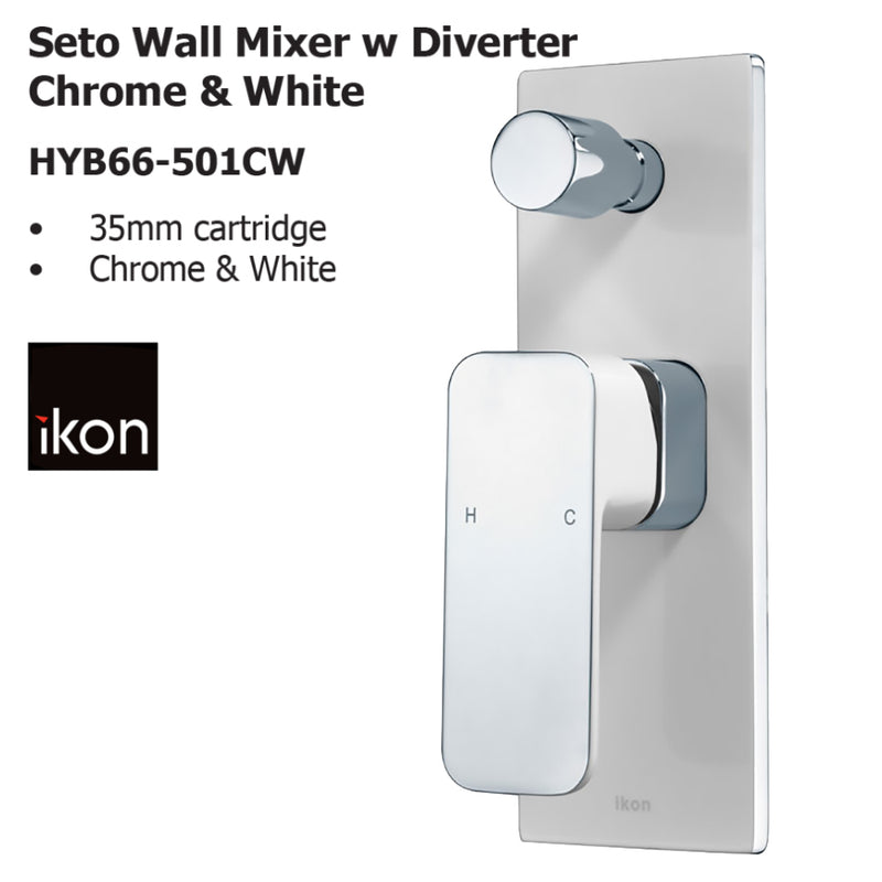 Seto Wall Mixer with Diverter Chrome & White HYB66-501CW - Bathroom Hub