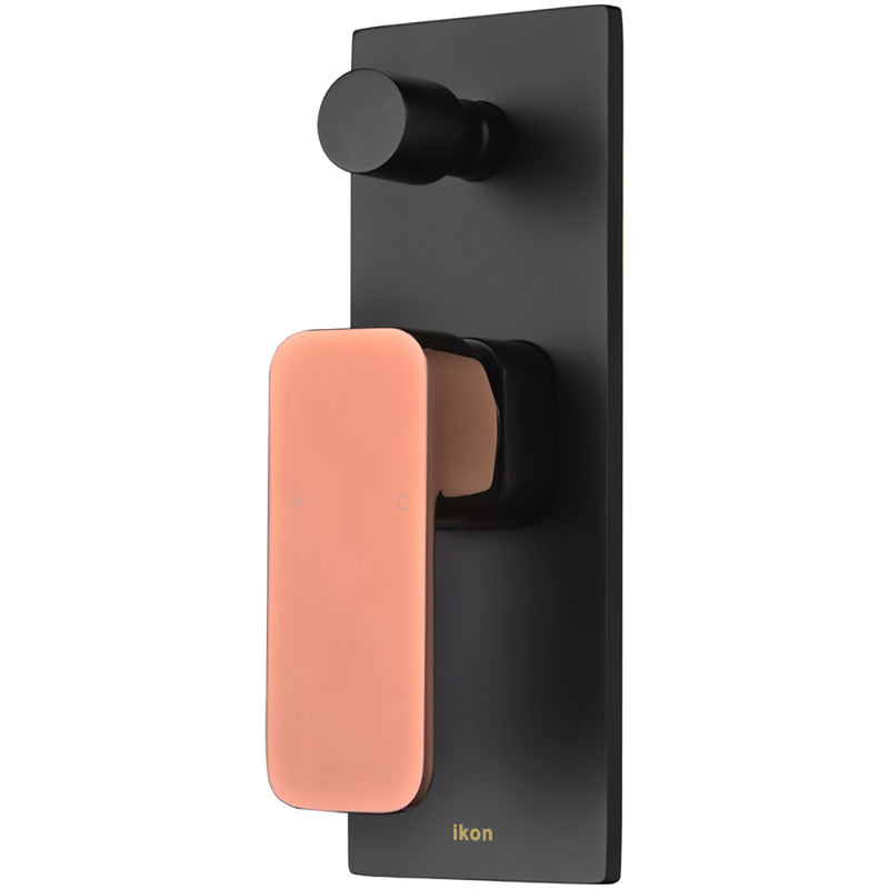 Seto Wall Mixer with Diverter Matt Black w Rose Gold Handle HYB66-501MB-R - Bathroom Hub