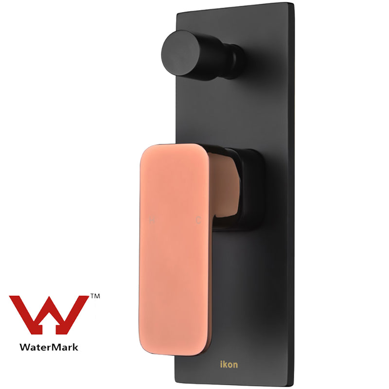 Seto Wall Mixer with Diverter Matt Black w Rose Gold Handle HYB66-501MB-R - Bathroom Hub